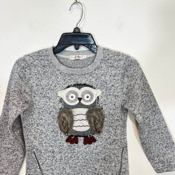 Aurora Baby OWL Sweater Girls Size 140 (7-8)‎ Novelty Grey Crewneck Pullover - Picture 3 of 9